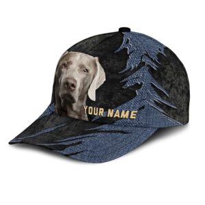 Weimaraner Jean Background Custom Name Cap Classic Baseball Cap All Over Print Gift For Dog Lovers 3 ong9vv