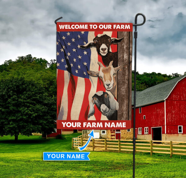 Welcome To Our Farm-Goat Personalized Flag – Flags For The Garden – Outdoor Decoration