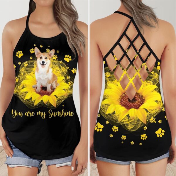 Welsh Corgi Dog Lovers Sunshine Criss Cross Tank Top – Women Hollow Camisole – Mother’s Day Gift – Best Gift For Dog Mom