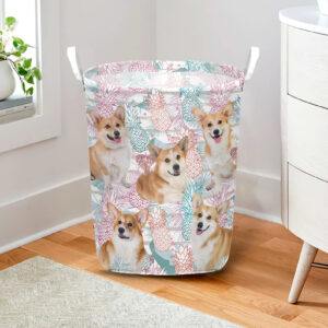 Welsh Corgi In Summer Tropical With Leaf Seamless Laundry Basket Laundry Hamper Dog Lovers Gifts for Him or Her 2