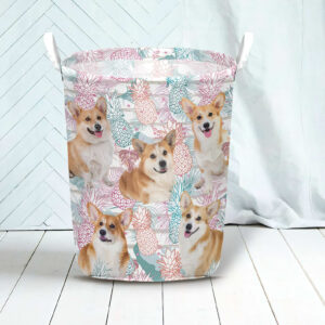 Welsh Corgi In Summer Tropical With Leaf Seamless Laundry Basket Laundry Hamper Dog Lovers Gifts for Him or Her 3