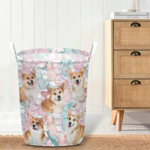 Welsh Corgi In Summer Tropical With Leaf Seamless Laundry Basket Laundry Hamper Dog Lovers Gifts for Him or Her 4