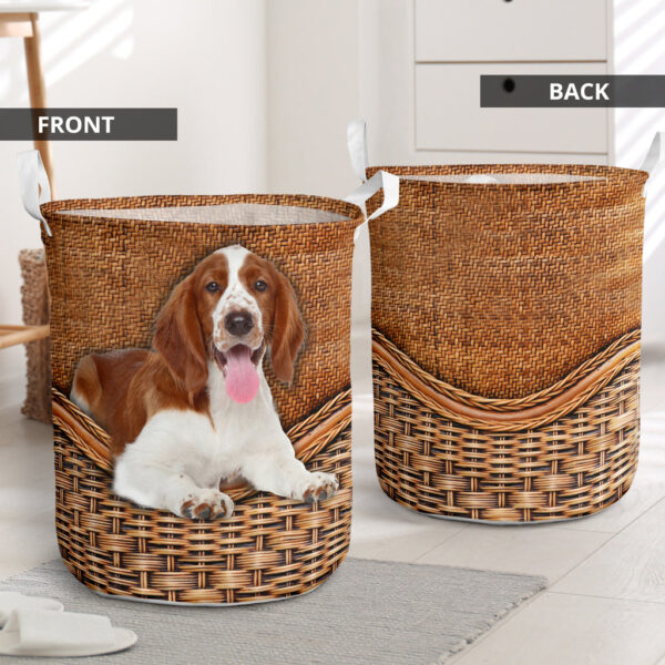 Welsh Springer Spaniel Rattan Texture Laundry Basket – Laundry Hamper – Dog Lovers Gifts for Him or Her