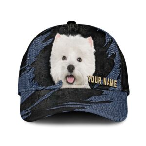 West Highland White Terrier Jean Background Custom Name Cap Classic Baseball Cap All Over Print Gift For Dog Lovers 1 nzxxrq
