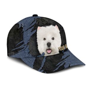 West Highland White Terrier Jean Background Custom Name Cap Classic Baseball Cap All Over Print Gift For Dog Lovers 2 w21kjn