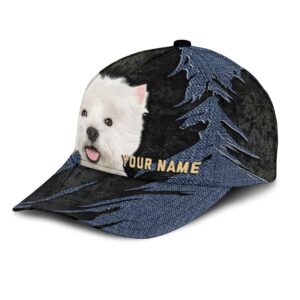 West Highland White Terrier Jean Background Custom Name Cap Classic Baseball Cap All Over Print Gift For Dog Lovers 3 lekhkp