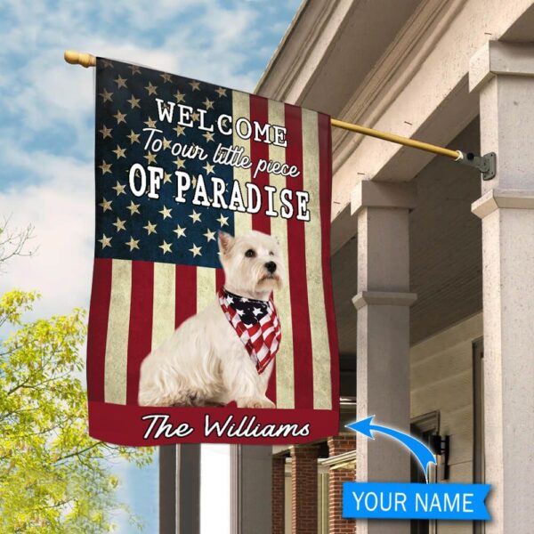 West Highland White Terrier Welcome To Our Paradise Personalized Dog Garden Flags – Dog Lovers Gifts for Him or Her