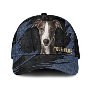 Whippet Jean Background Custom Name & Photo Dog Cap – Classic Baseball Cap All Over Print – Gift For Dog Lovers