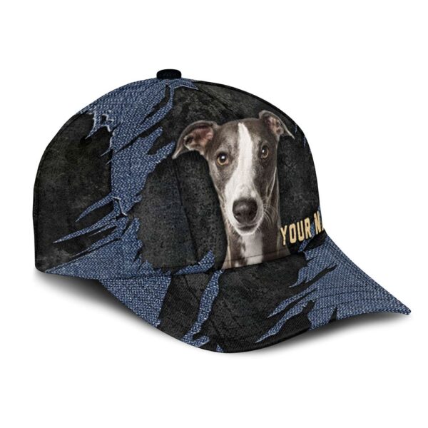 Whippet Jean Background Custom Name & Photo Dog Cap – Classic Baseball Cap All Over Print – Gift For Dog Lovers