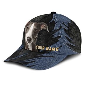 Whippet Jean Background Custom Name Cap Classic Baseball Cap All Over Print Gift For Dog Lovers 3 lppzsp