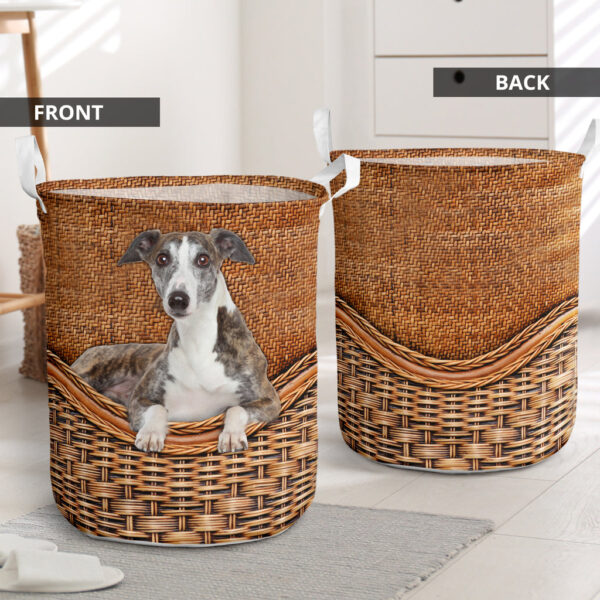 Whippet Rattan Texture Laundry Basket – Laundry Hamper – Dog Lovers Gifts for Him or Her – Storage Basket