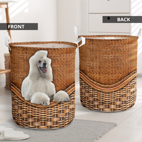 White Standard Poodle Rattan Texture Laundry Basket – Laundry Hamper – Dog Lovers Gifts for Him or Her