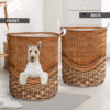 Wire Fox Terrier Rattan Texture Laundry Basket – Laundry Hamper – Dog Lovers Gifts for Him or Her