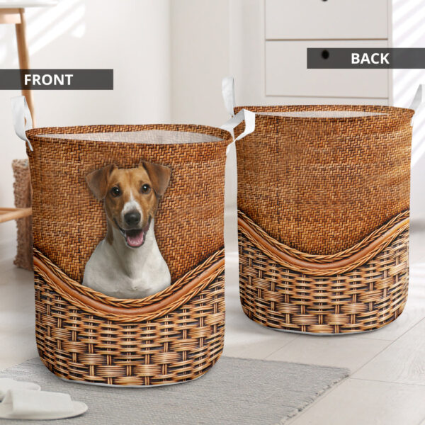 Wire Jack Russell Rattan Texture Laundry Basket – Laundry Hamper – Dog Lovers Gifts for Him or Her
