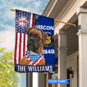 Wisconsin Boxer Dog God Bless Personalized House Flag Garden Dog Flag Personalized Dog Garden Flags 2