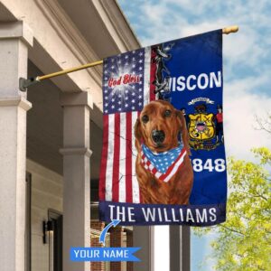 Wisconsin Dachshund God Bless Personalized House Flag Garden Dog Flag Personalized Dog Garden Flags 1