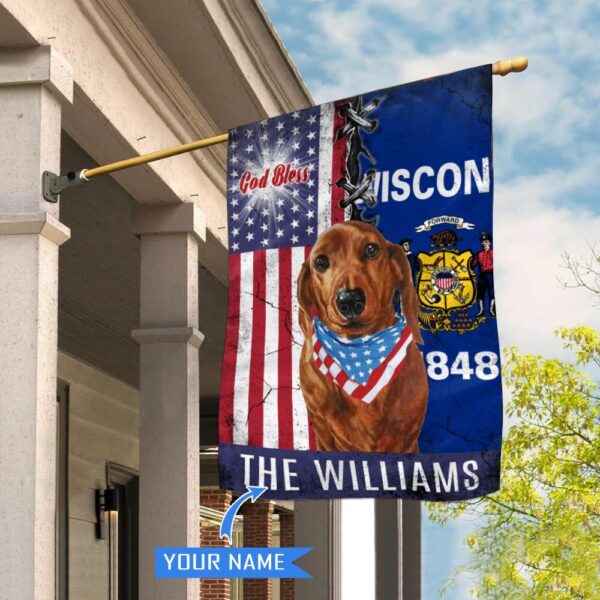 Wisconsin Dachshund God Bless Personalized House Flag – Garden Dog Flag – Personalized Dog Garden Flags