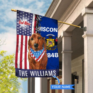Wisconsin Dachshund God Bless Personalized House Flag Garden Dog Flag Personalized Dog Garden Flags 2