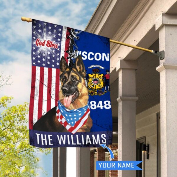 Wisconsin German Shepherd God Bless Personalized House Flag – Garden Dog Flag – Personalized Dog Garden Flags