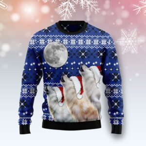 Wolf Howling Moon Ugly Christmas Sweater – Funny Family Sweater Gifts – Unisex Crewneck Sweater