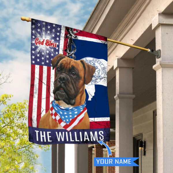Wyoming Boxer Dog God Bless Personalized House Flag – Garden Dog Flag – Personalized Dog Garden Flags