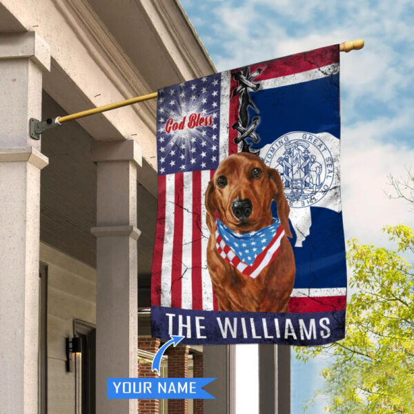 Wyoming Dachshund God Bless Personalized House Flag – Garden Dog Flag – Personalized Dog Garden Flags