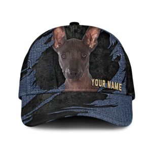 Xoloitzcuintli Jean Background Custom Name & Photo Dog Cap – Classic Baseball Cap All Over Print – Gift For Dog Lovers