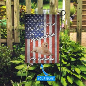 Yellow Labrador Retriever Welcome To Our Paradise Personalized Dog Garden Flags Dog Lovers Gifts for Him or Her 3