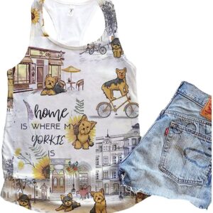 Yorkie Dog Home Urban Sunflower Tank Top – Summer Casual Tank Tops For Women – Gift For Young Adults