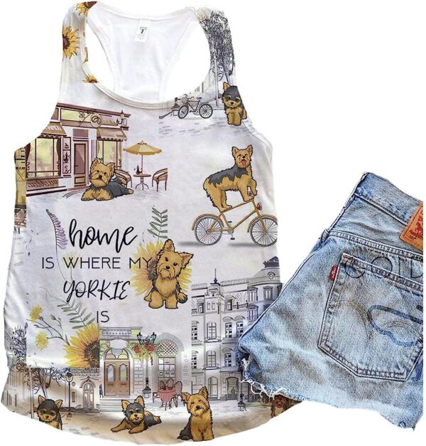 Yorkie Dog Home Urban Sunflower Tank Top – Summer Casual Tank Tops For Women – Gift For Young Adults