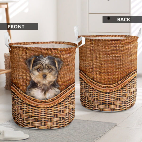 Yorkie Rattan Texture Laundry Basket – Laundry Hamper – Dog Lovers Gifts for Him or Her – Dog Memorial Gift