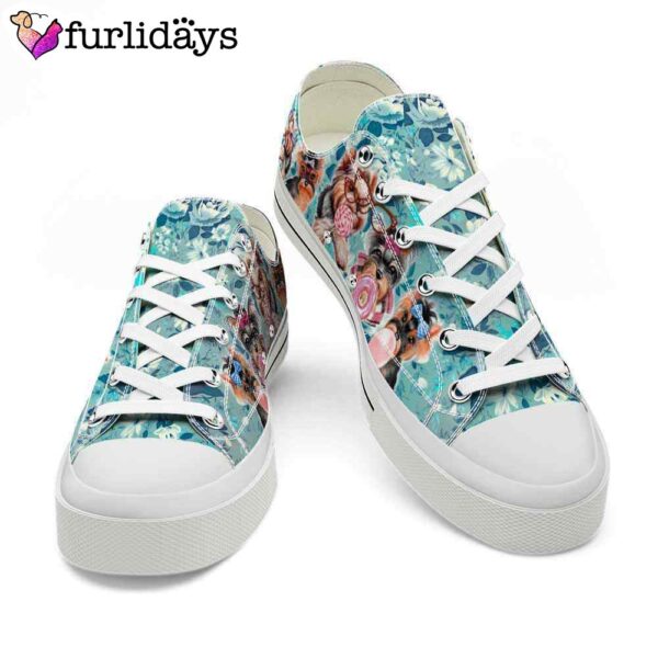 Yorkshire Terrier Blue Flowers Candy Low Top Shoes  – Happy International Dog Day Canvas Sneaker – Owners Gift Dog Breeders