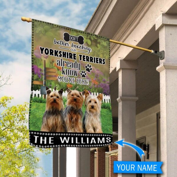 Yorkshire Terrier Don’t Bother Knocking Personalized Flag – Personalized Dog Garden Flags – Dog Lovers Gifts for Him or Her
