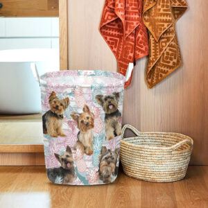 Yorkshire Terrier In Summer Tropical With Leaf Seamless Laundry Basket Laundry Hamper Dog Lovers Gifts for Him or Her 1
