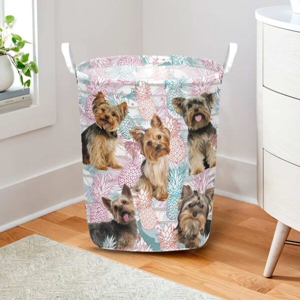 Yorkshire Terrier In Summer Tropical With Leaf Seamless Laundry Basket – Laundry Hamper – Dog Lovers Gifts for Him or Her