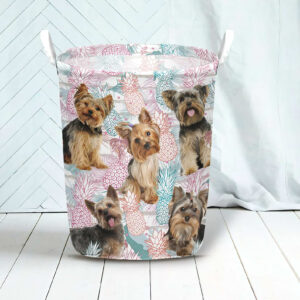 Yorkshire Terrier In Summer Tropical With Leaf Seamless Laundry Basket Laundry Hamper Dog Lovers Gifts for Him or Her 3