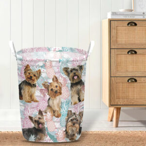 Yorkshire Terrier In Summer Tropical With Leaf Seamless Laundry Basket Laundry Hamper Dog Lovers Gifts for Him or Her 4