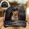 Yorkshire Terrier On The American Flag On The American Flag Cap Custom Photo – Hat For Going Out With Pets – Gifts Dog Caps For Relatives