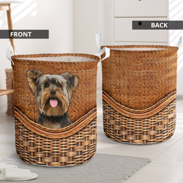 Yorkshire Terrier Rattan Texture Laundry Basket – Laundry Hamper – Dog Lovers Gifts for Him or Her – Storage Basket