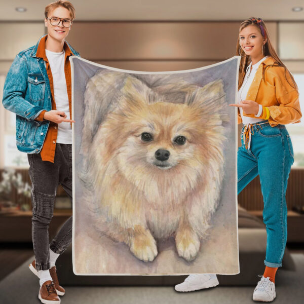 Dog Painting Blanket – Pomeranian Watercolor Pom Puppy Dog – Dog Throw Blanket – Dog Fleece Blanket – Furlidays