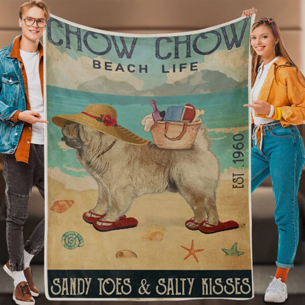 Dog Fleece Blanket – Beach Life Sandy Toes Chow Chow Dog – Dog Blanket For Couch – Dog Blankets – Furlidays