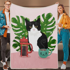Cat Fleece Blanket – Tuxie Cat…