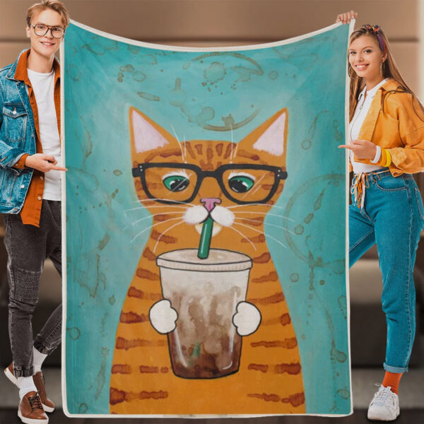 Cat In Blanket – Iced Coffee Cat – Cat Painting Blanket – Cat Throw Blanket – Furlidays