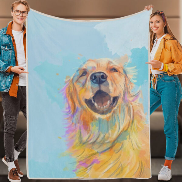 Dog Throw Blanket – Golden Smile – Dog Painting Blanket – Dog Face Blanket – Dog Fleece Blanket – Furlidays