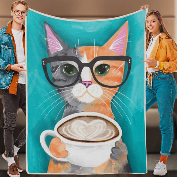 Cat In Blanket – A Latte Of Love – Cat Fleece Blanket – Cat Blanket For Sofa – Blanket With Cats On It – Furlidays