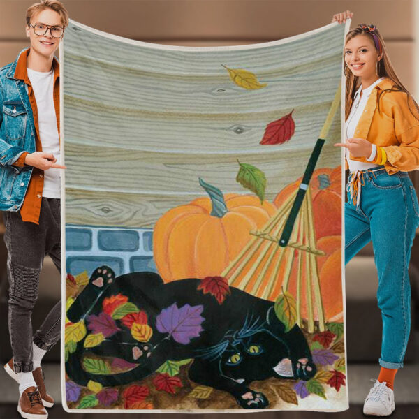 Cat Blankets – Playing In The Leaves – Cat Blankets For Sofa – Cat In Blanket – Blanket With Cats On It – Furlidays