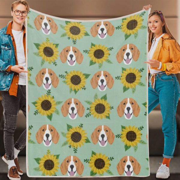 Dog Blankets – Beagles Pattern Floral Sunflowers – Dog Fleece Blanket – Dog In Blanket – Dog Throw Blanket – Furlidays