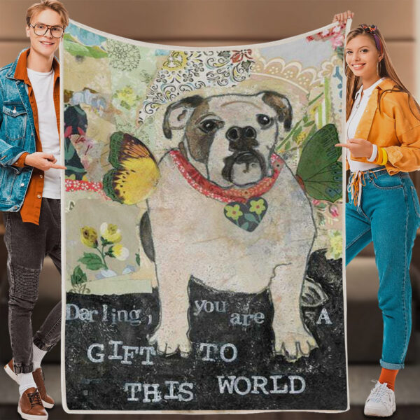 Dog Fleece Blanket – Bulldog – Darling – Dog Blankets – Dog Blankets For Sofa – Dog Painting Blanket – Furlidays