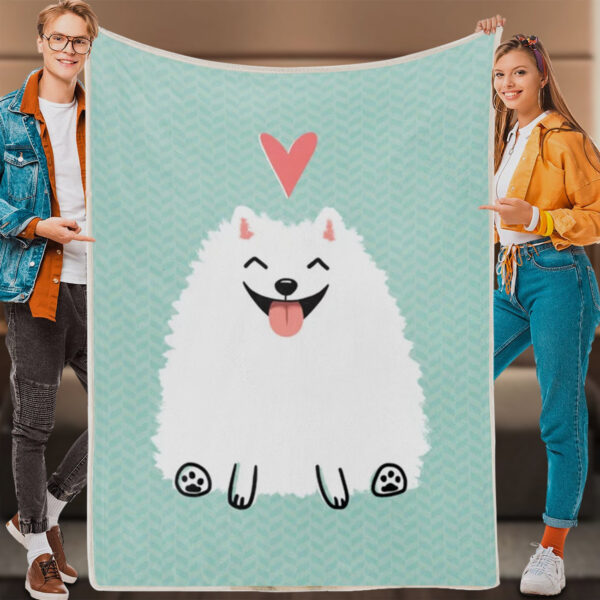 Dog Blankets – Fluffy White Pomeranian Cartoon Dog With Heart – Dog Painting Blanket – Dog In Blanket – Furlidays