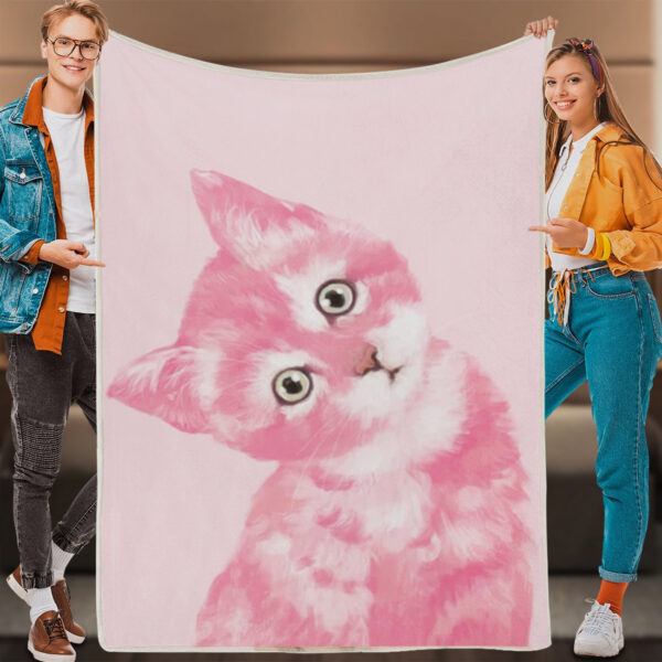 Cat Blanket For Couch – Baby Cat In Pink – Cat Throw Blanket – Cat Face Blanket – Furlidays